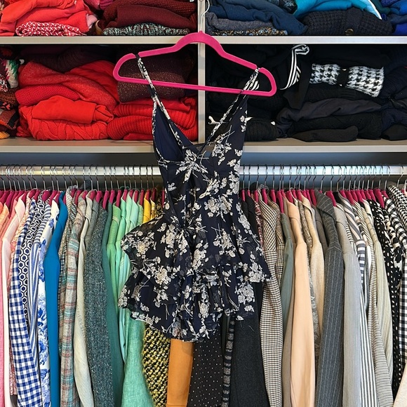 Saints & Secrets navy/white floral print adjustable strap tie waist dress size S - Picture 3 of 3